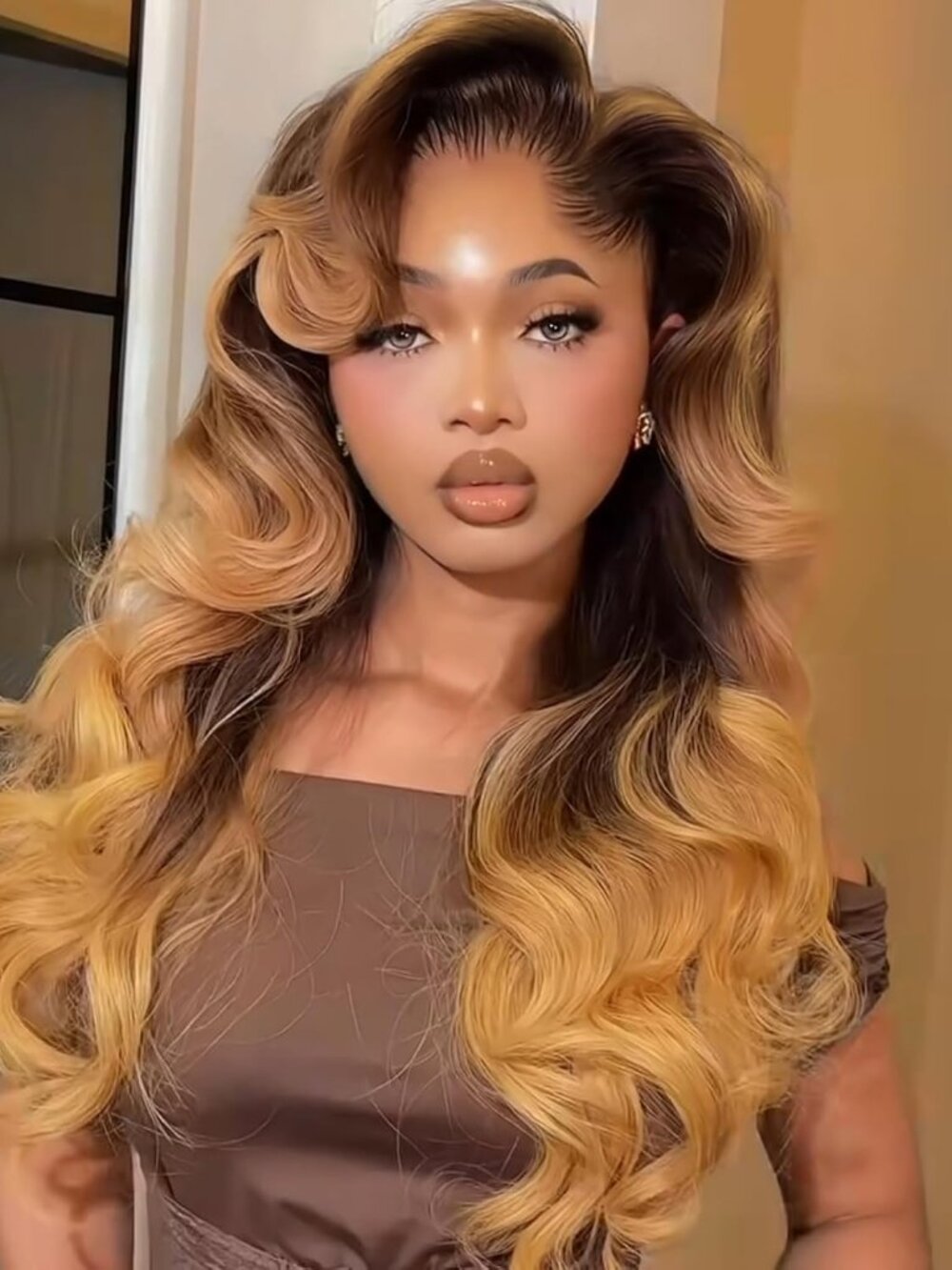 BEEOS 250% Density Ombre Brown and Blonde HD Lace Front 24" Human Hair Wig